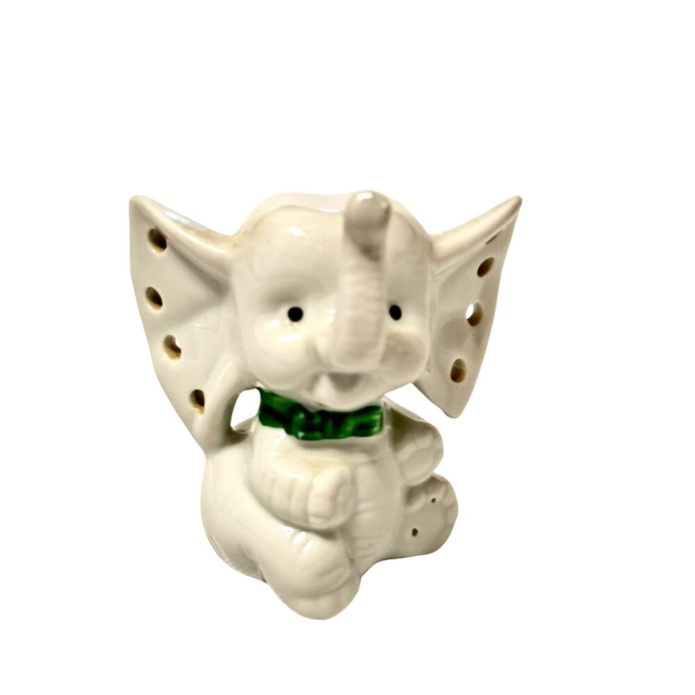 UCGC White Vintage Elephant Jewelry Holder With Green Bow Tie